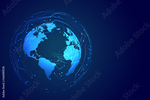 global technology earth digital background with circuit diagram