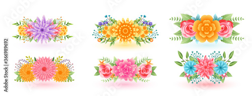 decorative lovely flowers set with leaves design