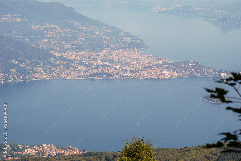 Fototapeta premium A view of Verbania from Mottarone above Stresa and Lake Maggiore, Italy