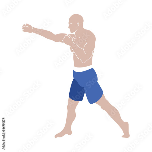 fighting man in sportswear, boxer, karate, vector illustration  © cosastocker