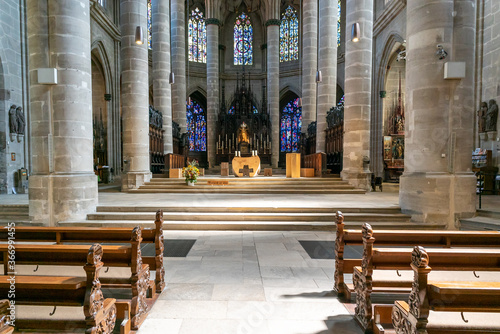 interior view of the minster in Schwaebisch Gmuend with the altar and choir