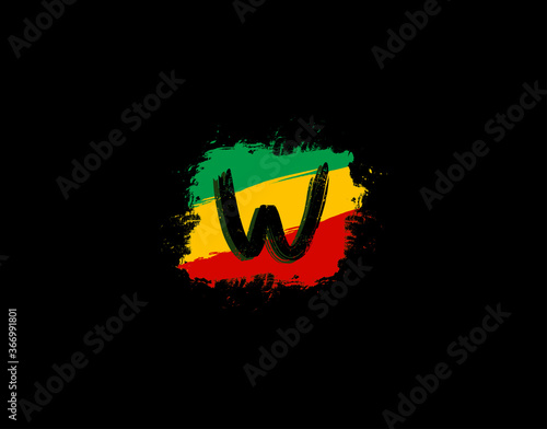 W Letter Logo In Square Grunge Shape With Splatter and Rasta Color. Letter W Reggae Style Icon Design.