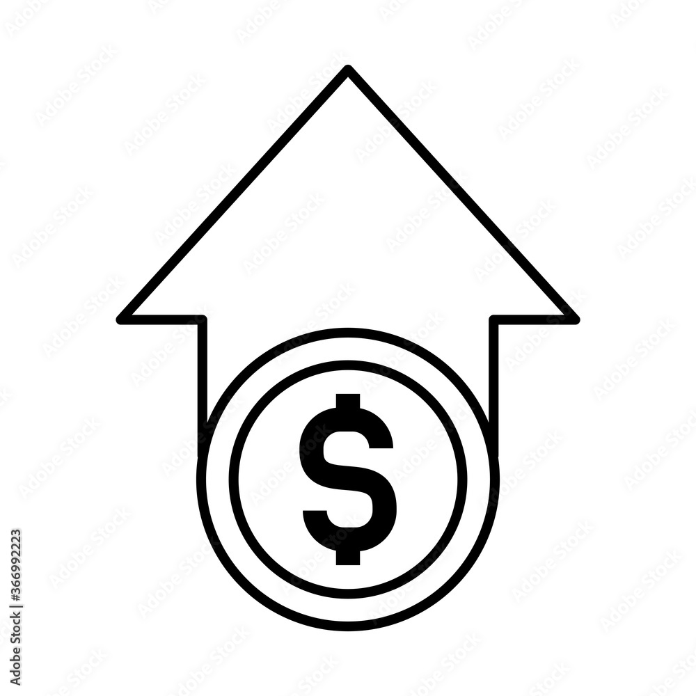 arrow up with money symbol icon, line style arrow up with money symbol icon, line style