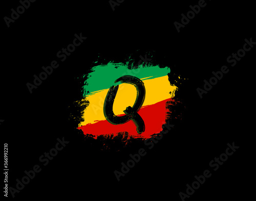 Q Letter Logo In Square Grunge Shape With Splatter and Rasta Color. Letter W Reggae Style Icon Design.