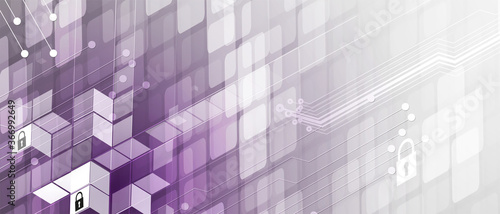 internet digital security technology concept for business background. Lock on circuit board