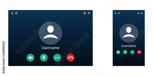 Video call application screen on a computer and smartphone. Online conference. Modern Communication app interface.