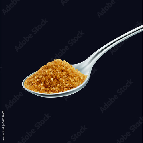 spoon of brown sugar on black background