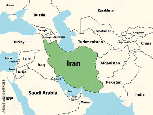 map of Iran and neighboring countries, vector illustration 