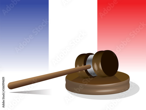 judge gavel and flag of france, vector illustration 