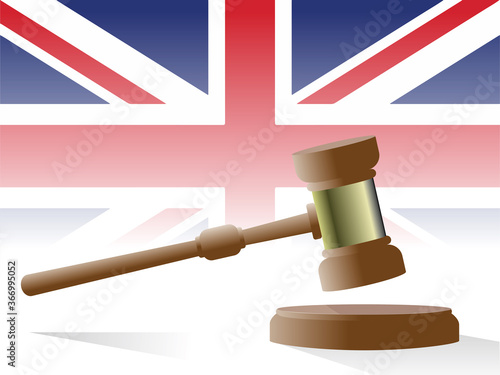 judge gavel, uk flag, judiciary, vector illustration  