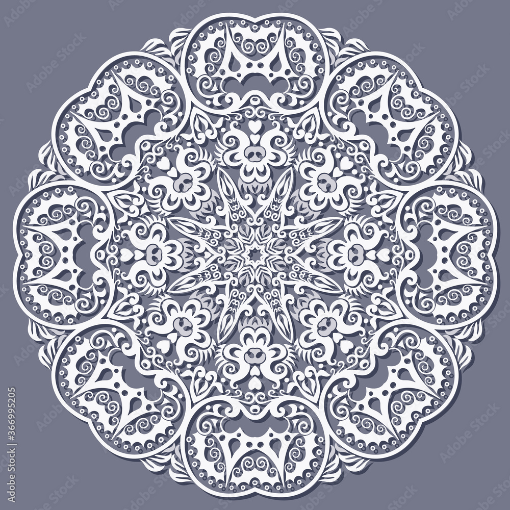 Vector white floral ethnic round illustration. Vector white floral ethnic round illustration.