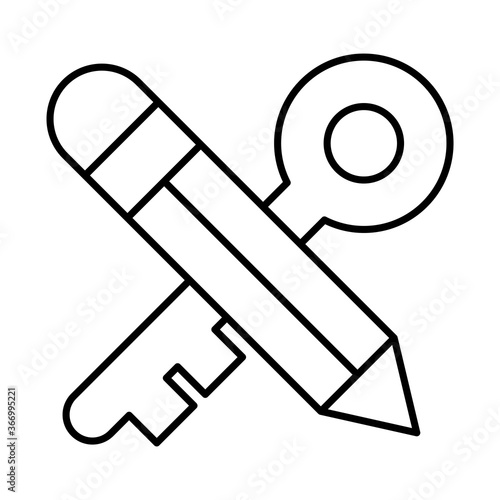 strategy concept, pencil and old key crossed, line style