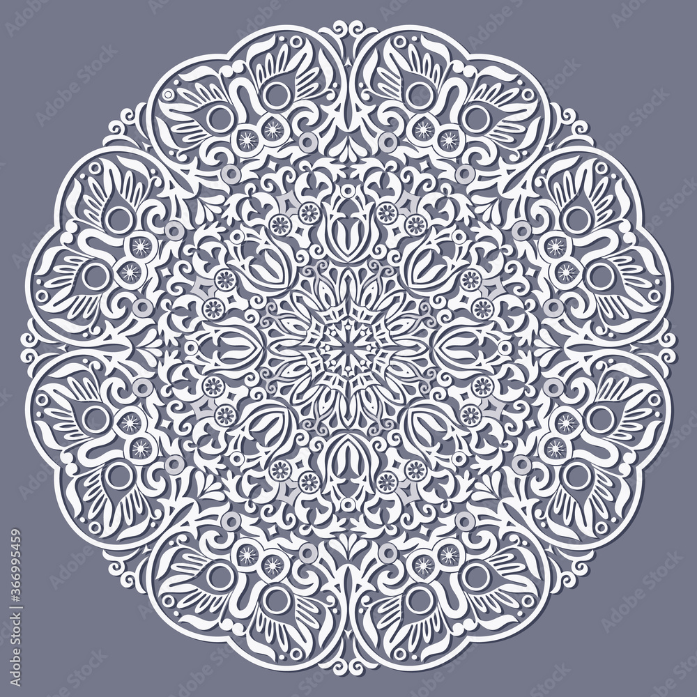 Vector white floral ethnic round illustration. Vector white floral ethnic round illustration.