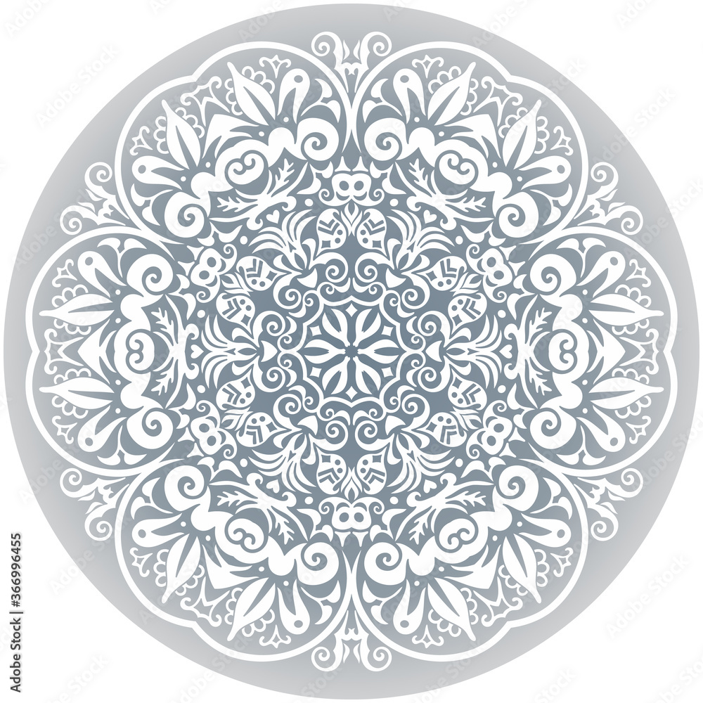 Vector white ethnic round ornamental illustration.