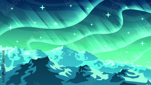 Abstract Sky Northern Lights Gradient Background Vector With Mountains Vector Design Style