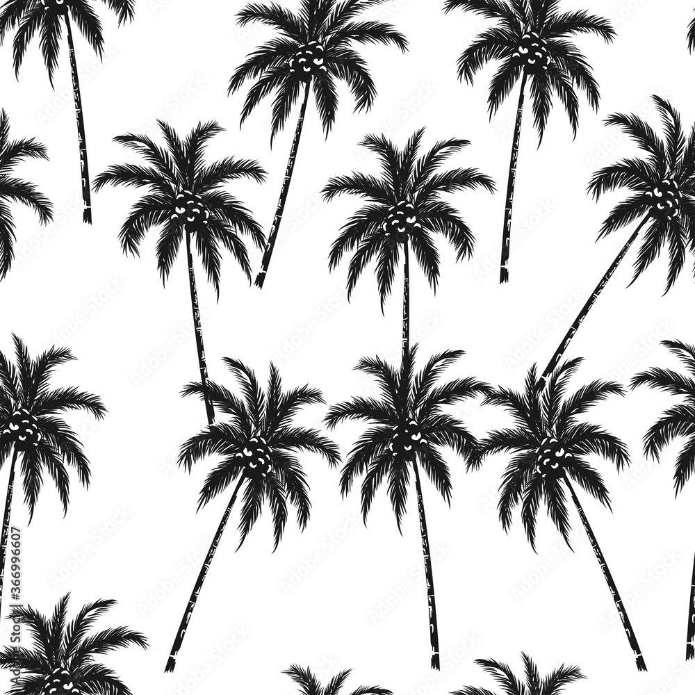 Coconut tree seamless Pattern black and white Coconut tree seamless Pattern black and white