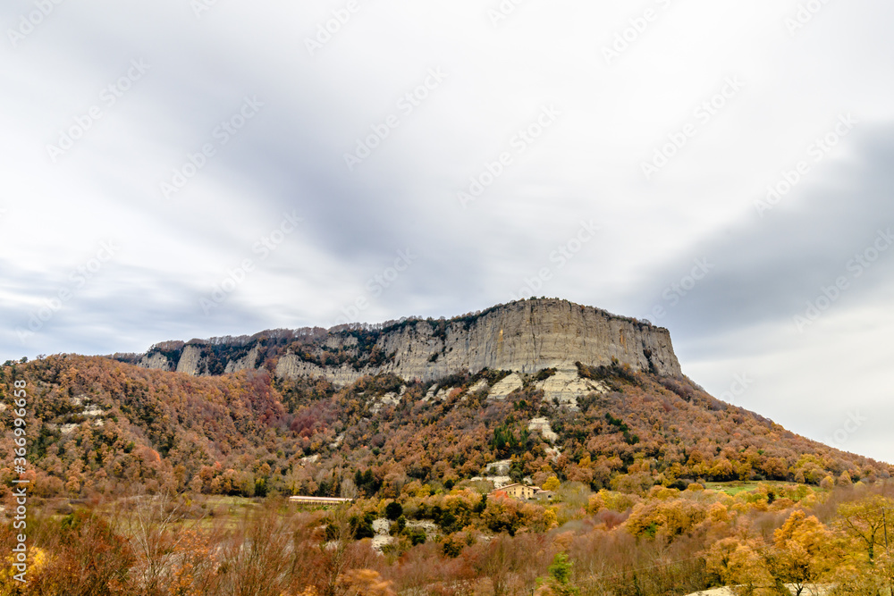 Grey autumn sky n the Collsacabra Mountains (Serra de Cabrera, Osona province), Catalonia, Spain.