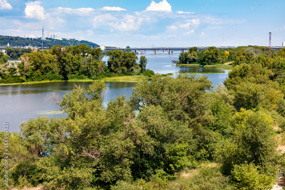 Beautiful landscape from the Dnipro deserted islands to the Kyiv hills on the horizon. Beautiful landscape from the Dnipro deserted islands to the Kyiv hills on the horizon.