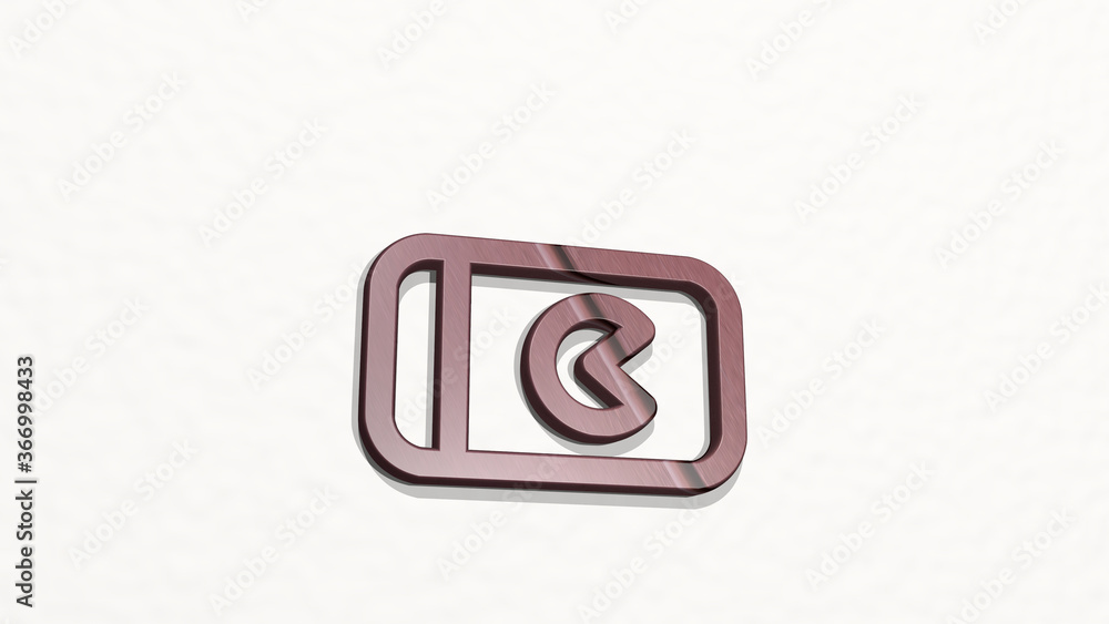 Fototapeta premium video game smartphone landscape on the wall. 3D illustration of metallic sculpture over a white background with mild texture. camera and icon