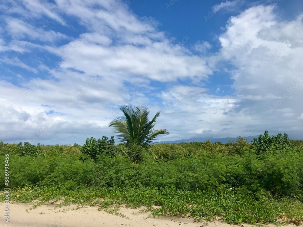 Fototapeta premium Dreamlike scenery of the Caribbean sea at Playa Ancon in Cuba: Hidden travel destination with blue sky and a coastline with a white sandy beach