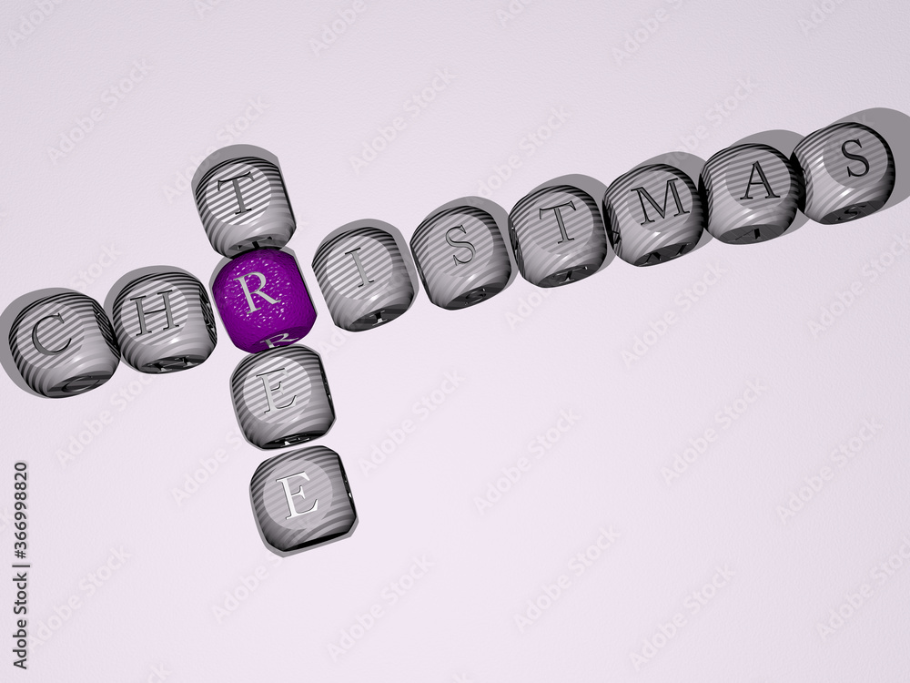 crosswords of christmas tree arranged by cubic letters on a mirror