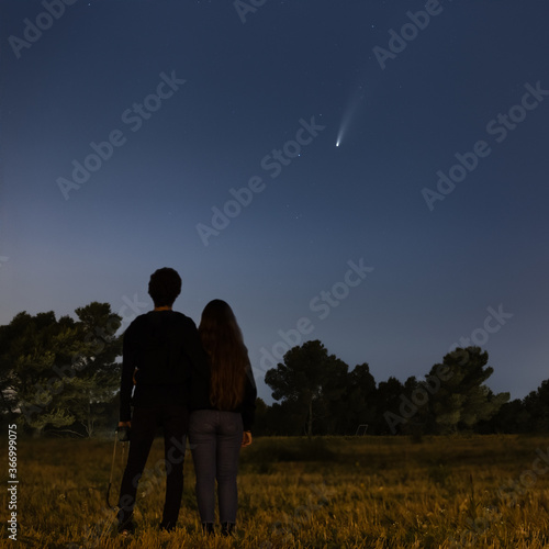 Young Couple looking at Comet Neowise