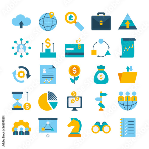 portfolio and strategy icon set, flat style