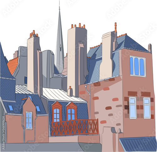 View of the facades and roofs of houses in Saint Malo.