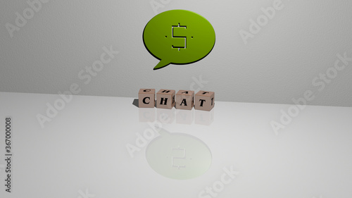 3D graphical image of chat vertically along with text built by metallic cubic letters from the top perspective, excellent for the concept presentation and slideshows. illustration and icon