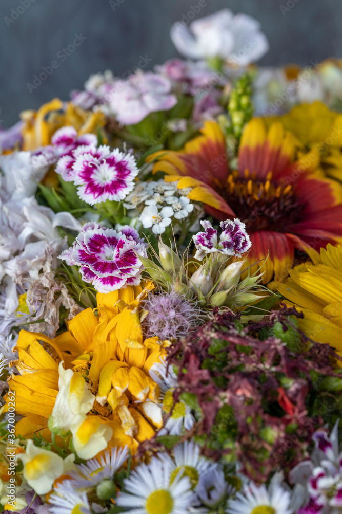 Bouquet assembled from multi-colored wildflowers