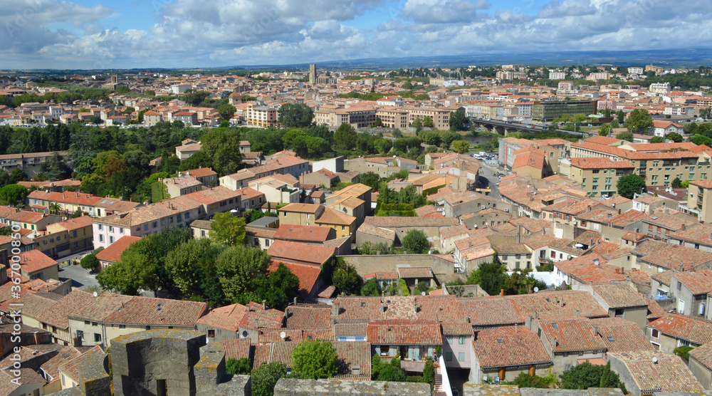 Cityscape  Panorama of the town of Carcassonne  Languedoc   Roussillon France.