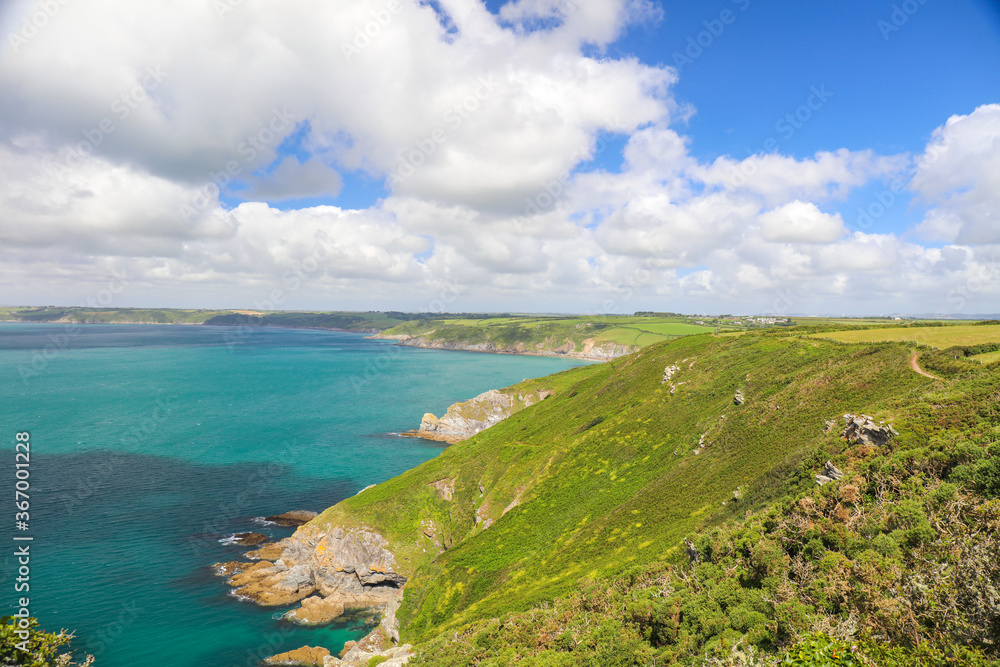 Fototapeta premium Panoramic view of Vault Beach On The Roseland Peninsular In Cornwall, England, Britain, Uk