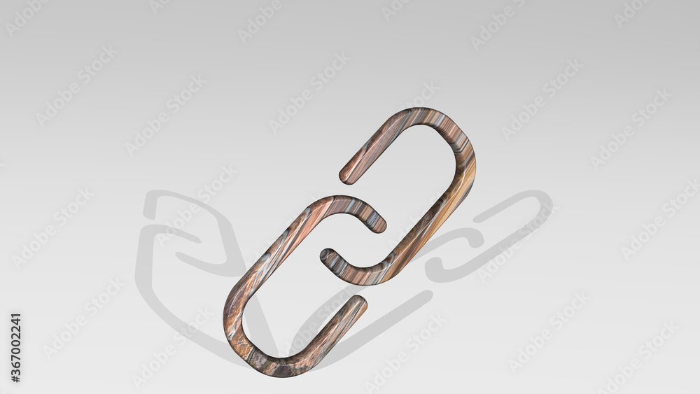 hyperlink casting shadow from a perspective. A thick sculpture made of metallic materials of 3D rendering. illustration and icon hyperlink casting shadow from a perspective. A thick sculpture made of metallic materials of 3D rendering. illustration and icon