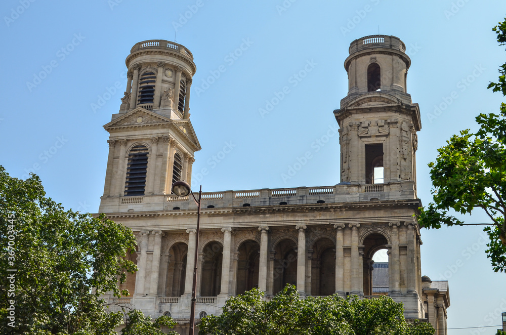 Towers of the Saint Sulpice church in Paris, France
