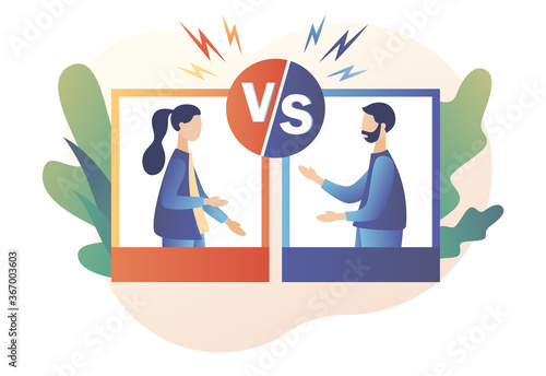 VS battle sign. Versus letters. Bussines competition between two persons. Modern flat cartoon style. Vector illustration on white background