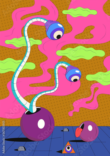 Psychedelic Background, Psychedelic stylized design, bright color vector illustration.