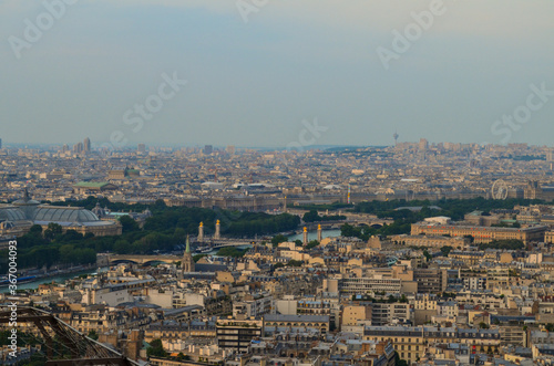 View of Paris  photographed on the top of Eiffel Tower in the evening