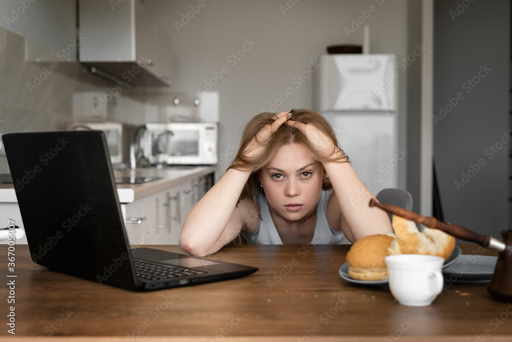 depression in a woman working remotely at home depression in a woman working remotely at home