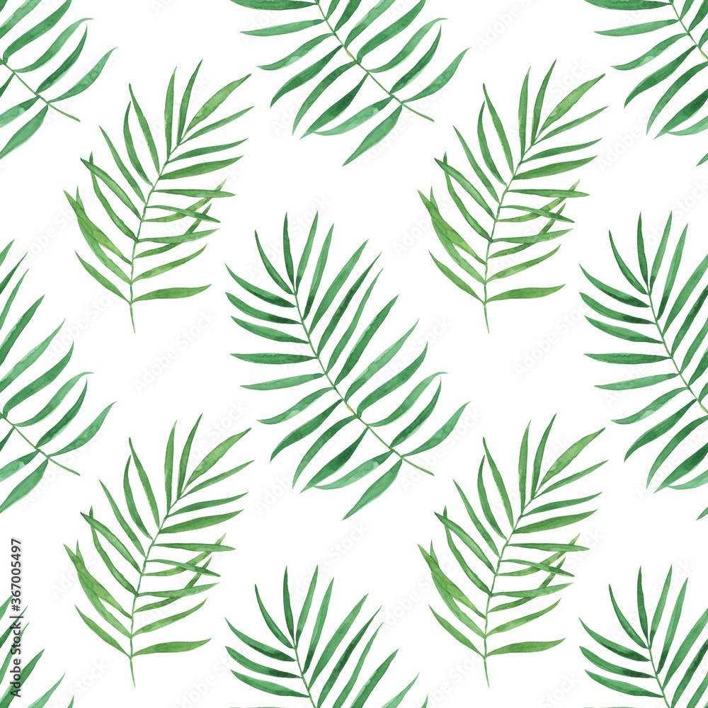 Seamless floral pattern, Tropical pattern. Beach and jungle seamless pattern. Surfing and relax fashion. Rainforest canopy. Green tropical leaves
