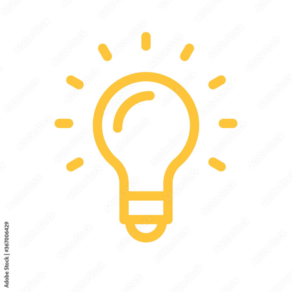 Idea icon, shinning light bulb. Electric lamp linear pictogram. Bright solution symbol. Idea icon, shinning light bulb. Electric lamp linear pictogram. Bright solution symbol.