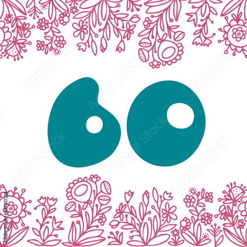 Seamless vector design number 60 card with floral ornament frame on white