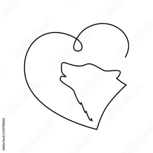 Wolf head silhouette and heart