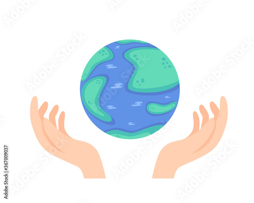 World Ozone Day. Globe and hands isolated on white background