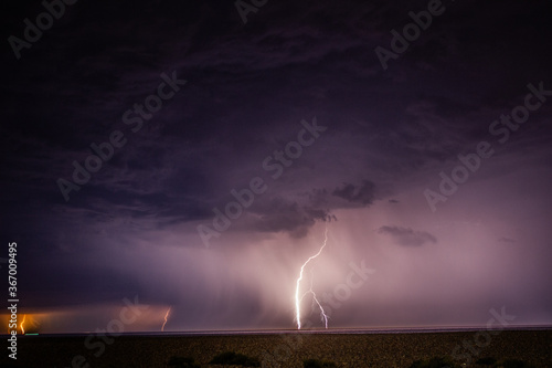 June 2020 - Brighton, UK, Early hours in the morning where as active thunderstorm producing lightning pushed North up over the English Channel.