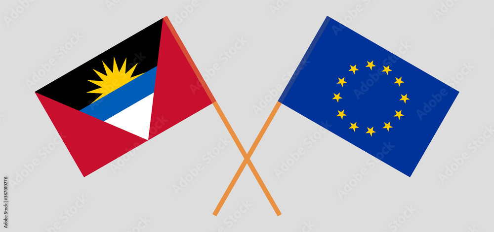 Crossed flags of the EU and Antigua and Barbuda Crossed flags of the EU and Antigua and Barbuda