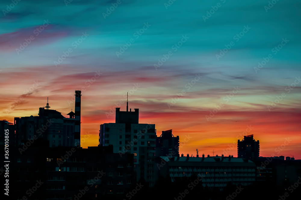 Bright colorful sunset in the urban landscape.