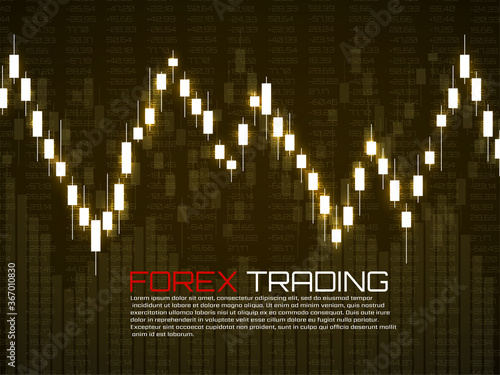 Stock market with glowing japanese candles. Forex trading graphic design concept. Abstract finance background. Vector illustration