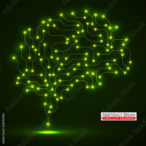 Technological neon brain. Circuit board. Abstract vector background
