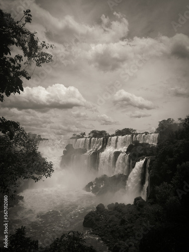 Tableau sur toile Amazing Iguazu falls in the brazilian side, framed by trees