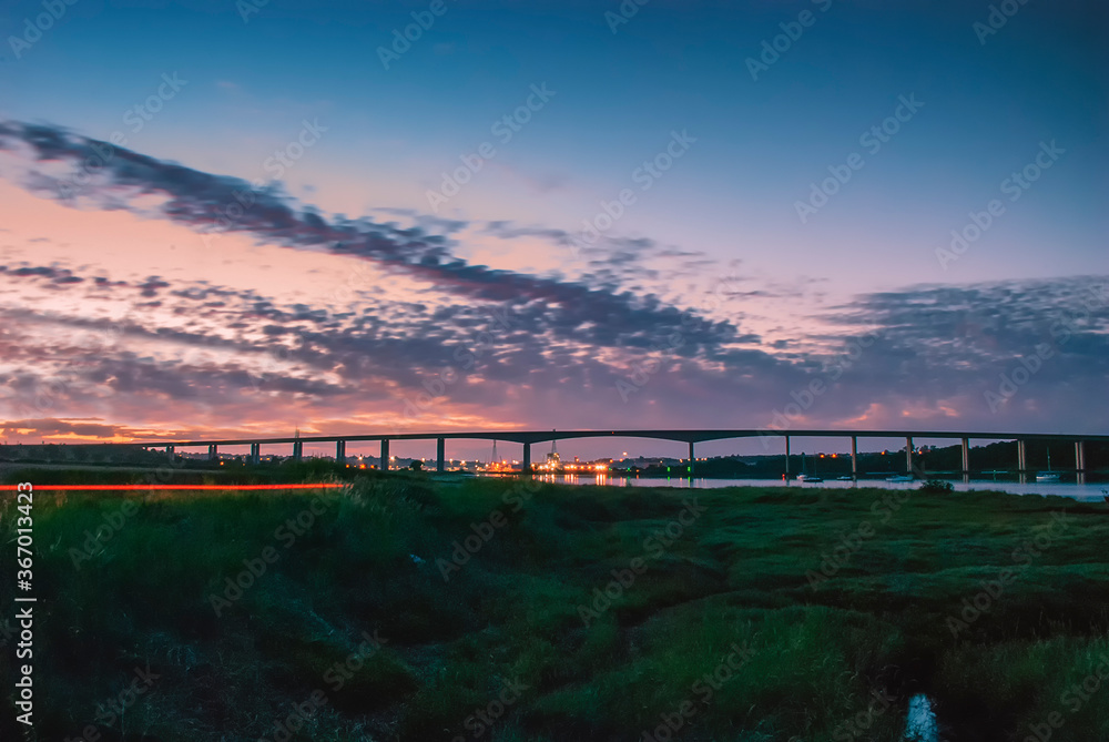 Sunset over the Orwell Bridge near Ipswich, UK